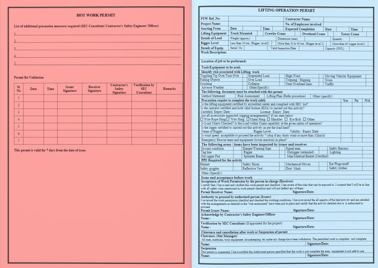 Safe Work Permit Template