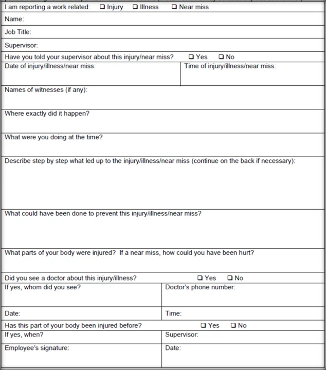 Employee’s Incident Report Form