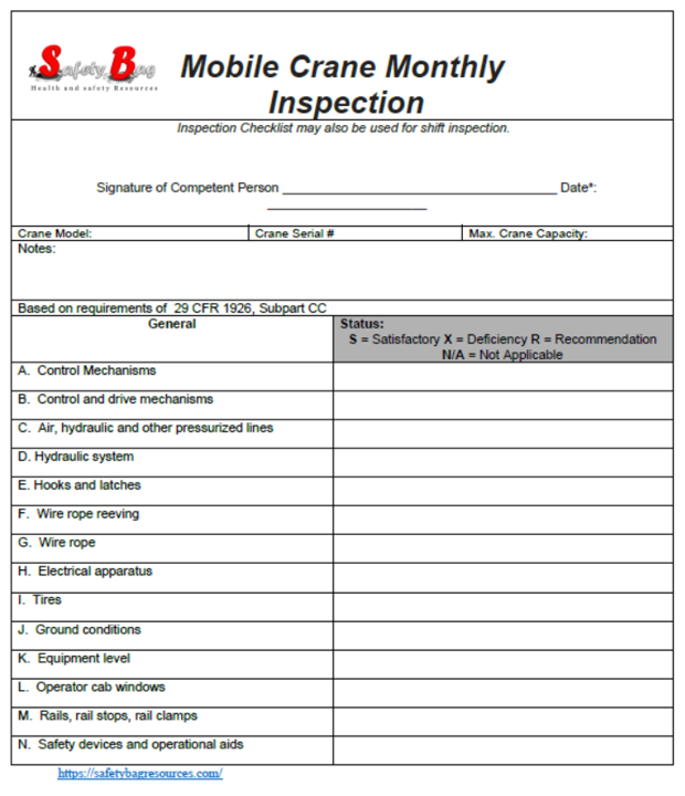 Mobile Crane Monthly Inspection